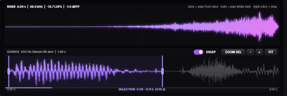 SATOWRISER riser waveform and source waveform with selection